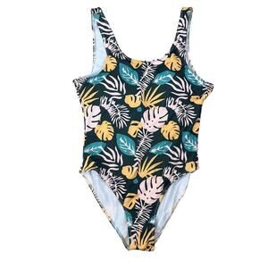 New Tropical Green & Yellow Palm Leaf Flattering Fit One-Piece Swimsuit Large